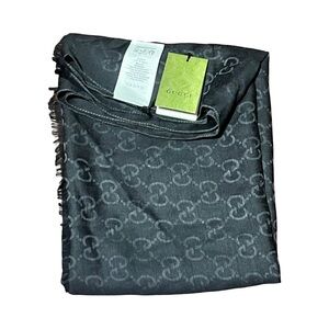 Brand new with tags GG Logo Wool Silk Scarf ANTHRACITE 165904-3G646-1100